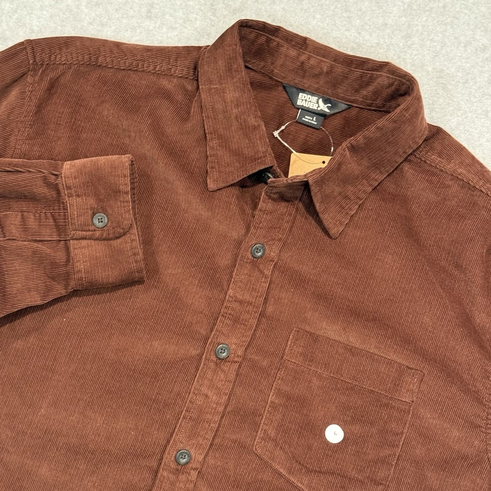 Eddie Bauer Mens Corduroy Shirt Concord Brown Long Sleeve Large New